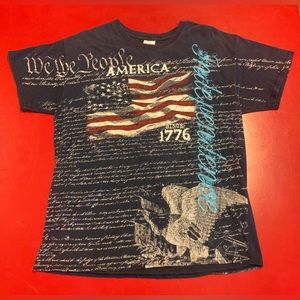 American Declaration of Independence All Over Print Graphic Navy Blue Shirt L